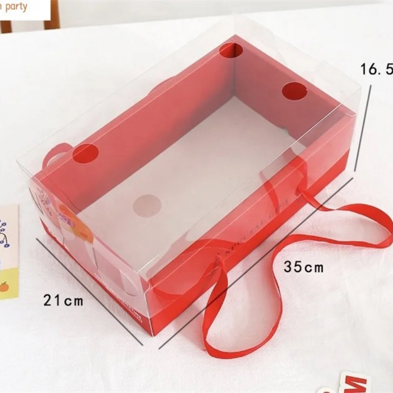 Caja Roja con Lazo y Tapa Transparente